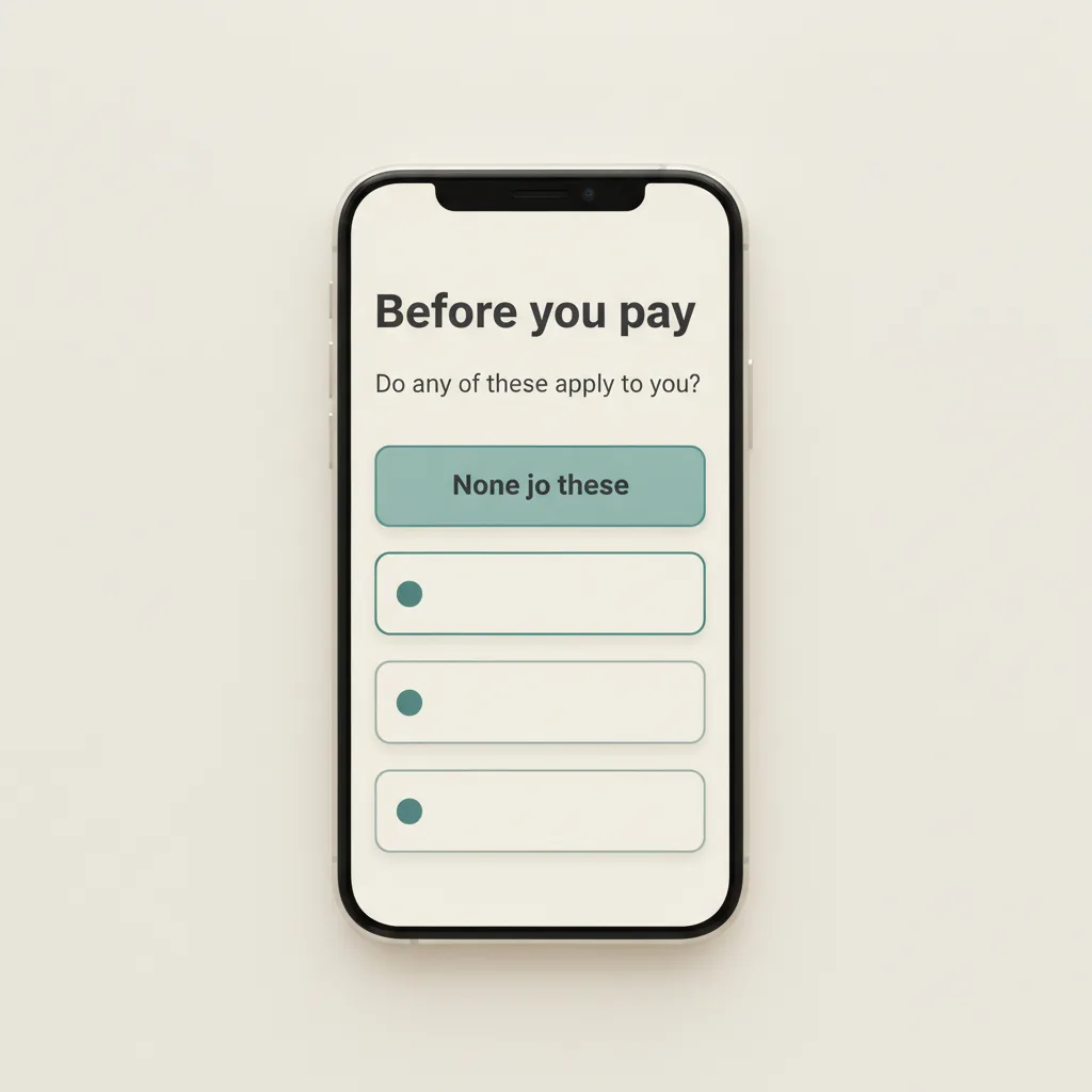 A phone showing the one safety question asked before payment.
