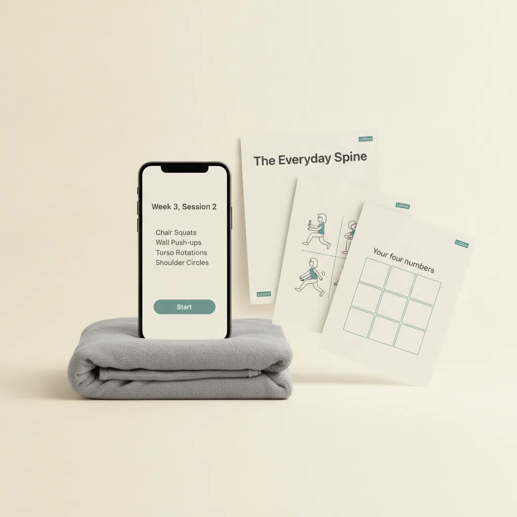 The Upright Protocol on a phone with its printed resources beside a folded blanket.